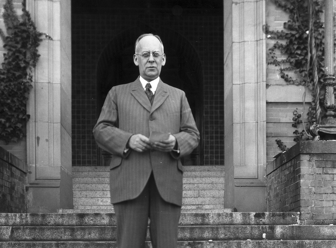 Charles H. Fisher, on the steps of Old Main, 1933. He might have recognized some of those folks storming local school boards today.