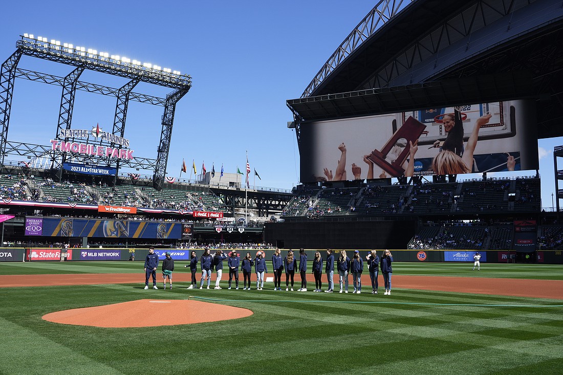 The Western women's basketball team is introduced prior to throwing the first pitch at the Seattle Mariners game April 17.