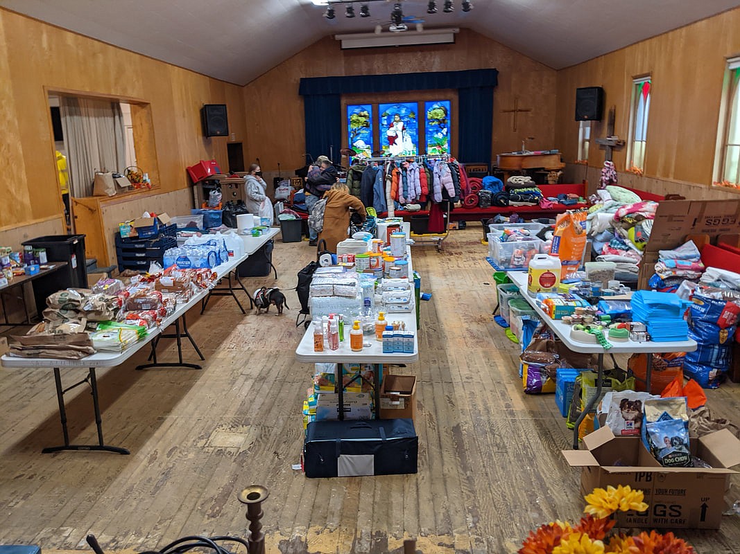 After removing the pews and damaged carpet, the sanctuary at the Sumas Advent Christian Church was used as a place for community members to pick up donated food, clothing, blankets and cleaning products following November and December flooding. Other groups, like FEMA and the local firefighters, also used the church as a hub for meetings and support.