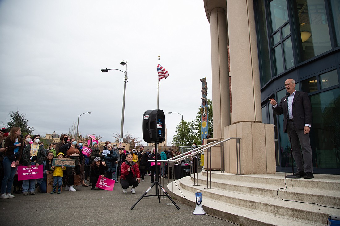 U.S. Rep. Rick Larsen speaks in support of Roe v. Wade, abortion and reproductive rights on May 3 outside the Whatcom County Courthouse. Larsen will make himself available to constituents during a telephone town hall on May 25.