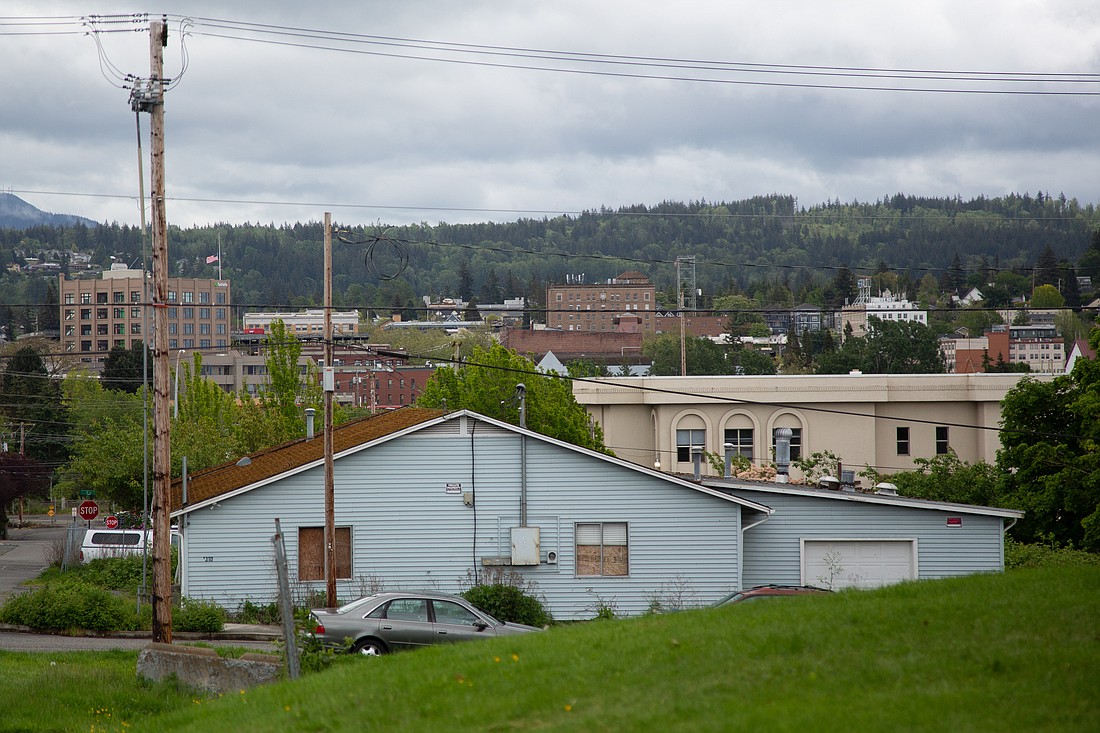 A protection zone for Lighthouse Mission Ministries' proposed 300-bed shelter includes the residential area along H Street. The shelter would be built at the site of the existing Lighthouse Mission facility, viewed from H Street in this May 27 photo.