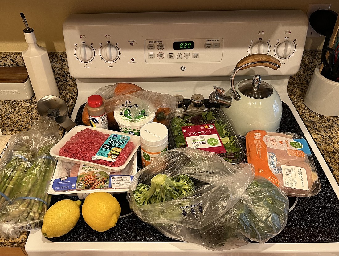 Part of the six-week challenge is a strict diet, exemplified by my grocery haul on April 27. Breakfast and lunch consist of a 1:1:1 ratio of protein, vegetables and carbs, and dinner consists of a 1:1 ratio of protein and vegetables and a tablespoon of fats.