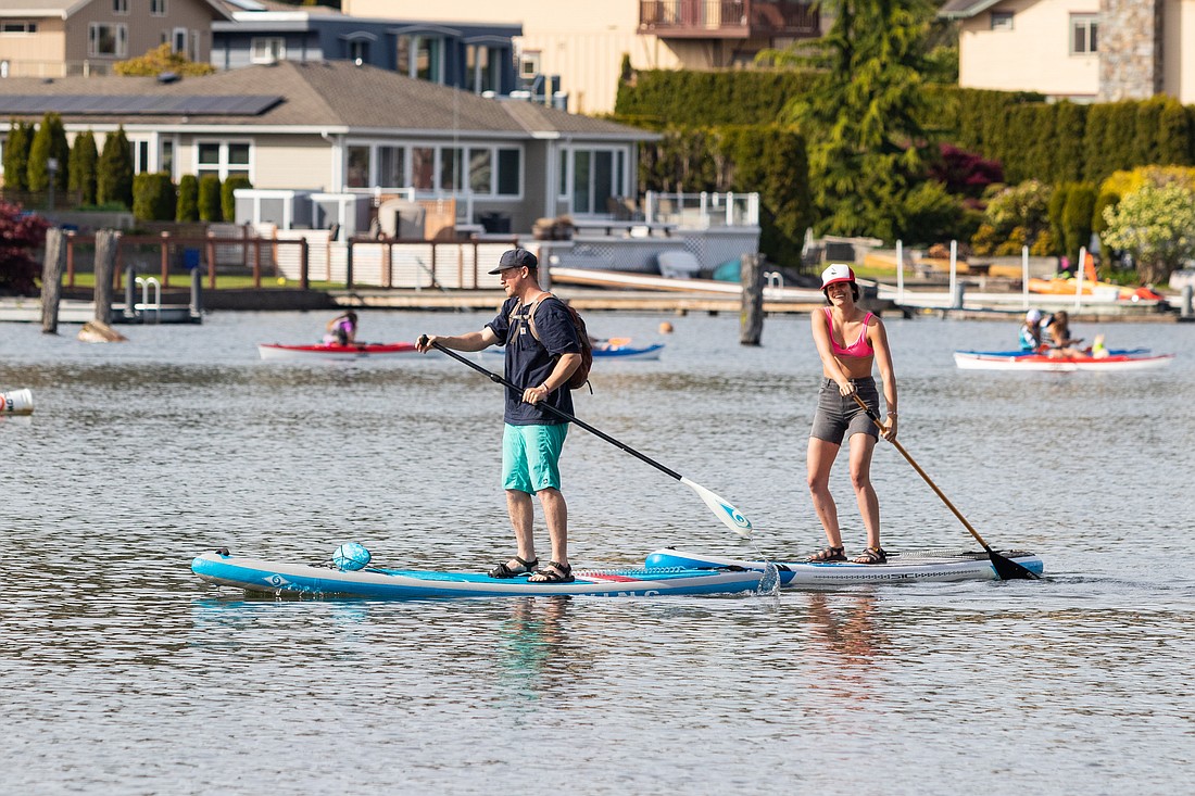 Paddleboarders, kayakers and day boaters flocked to Lake Whatcom during a warm weekend in May.