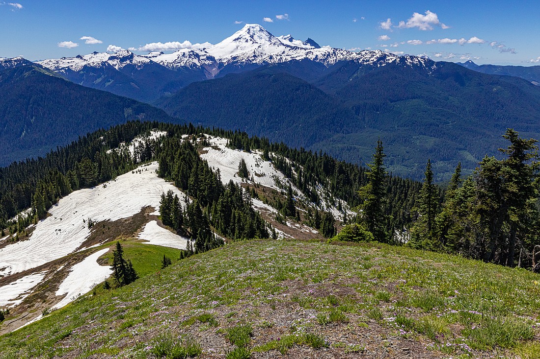 Glacial-covered Mount Baker, or Koma Kulshan, is the preeminent peak in the North Cascades at 10,781 feet.