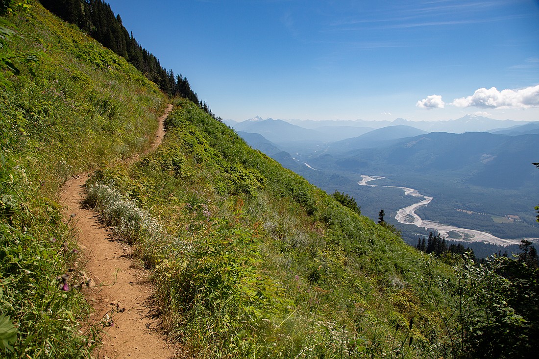 The trail to the peak of Sauk Mountain begins with expansive views of the Skagit and Sauk rivers and the North Cascades, as seen on Aug. 21.