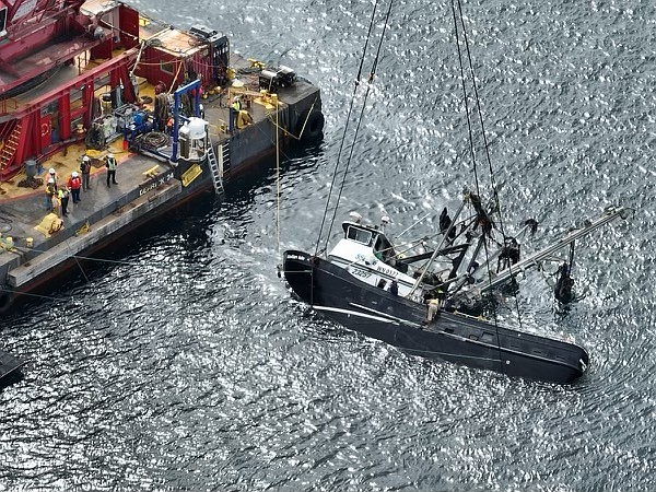 Salvage crews successfully lifted the Aleutian Isle on Saturday. The 49-foot fishing vessel is still in the water after crews determined current rigging and plans are unsafe.