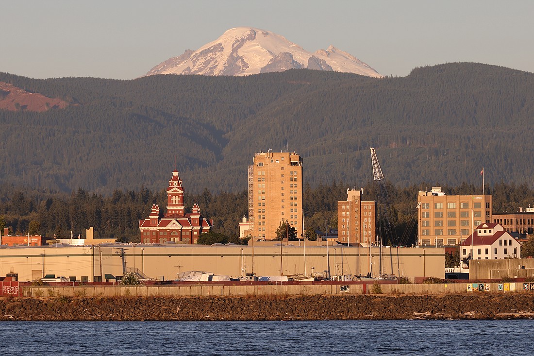 Mount Baker looms behind downtown Bellingham. It's always watching, and it's closer than you think.