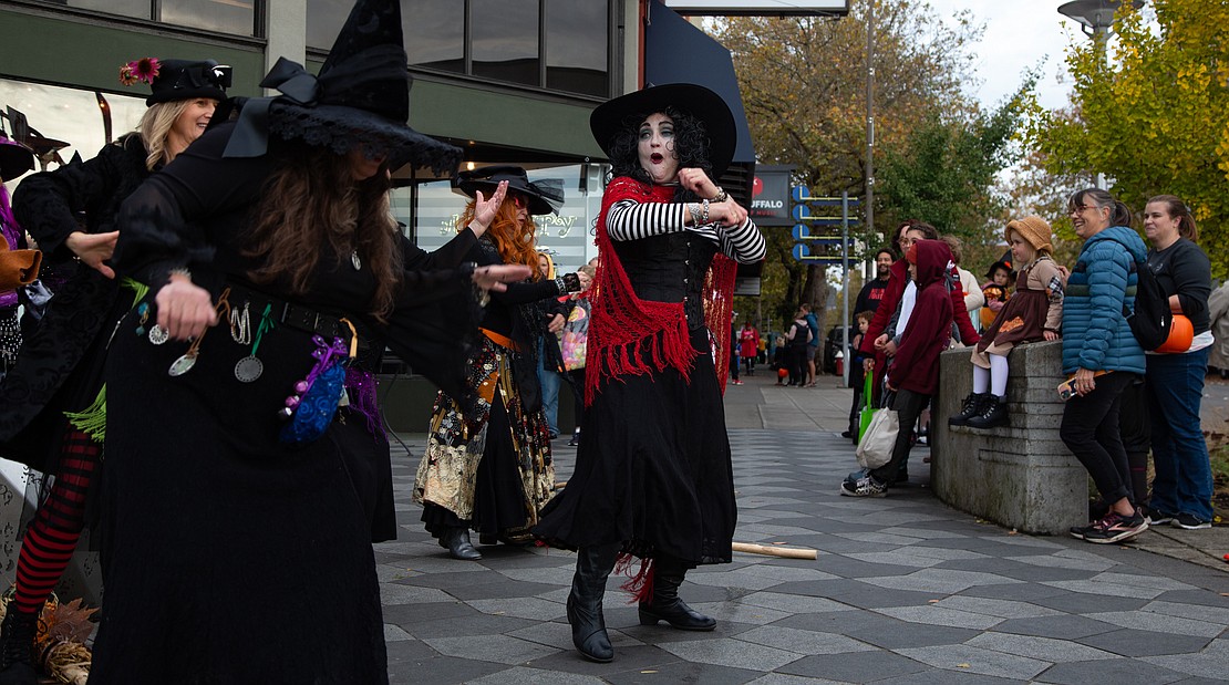 The Bellingham Witches — a local dance troupe who perform on Halloween – dance the "Tanzen Der Hexen" outside of Bayou on Bay. The group made stops around downtown Bellingham to perform on Halloween.