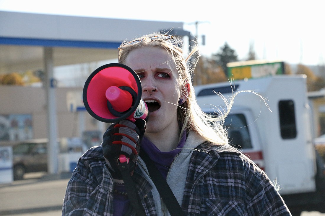 Cameron Cogle, an employee at the Cordata Starbucks location in Bellingham, recently transferred from a unionized Starbucks in King County. She led chants and cheered on the crowd during the "Red Cup Rebellion."