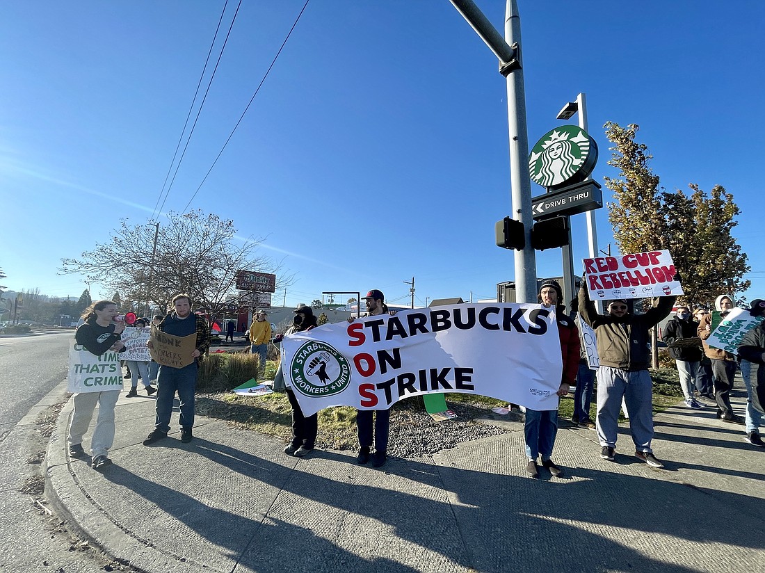 Employees from three separate Bellingham Starbucks locations gathered at the Iowa & King drive-thru location on "Red Cup Day" to strike.