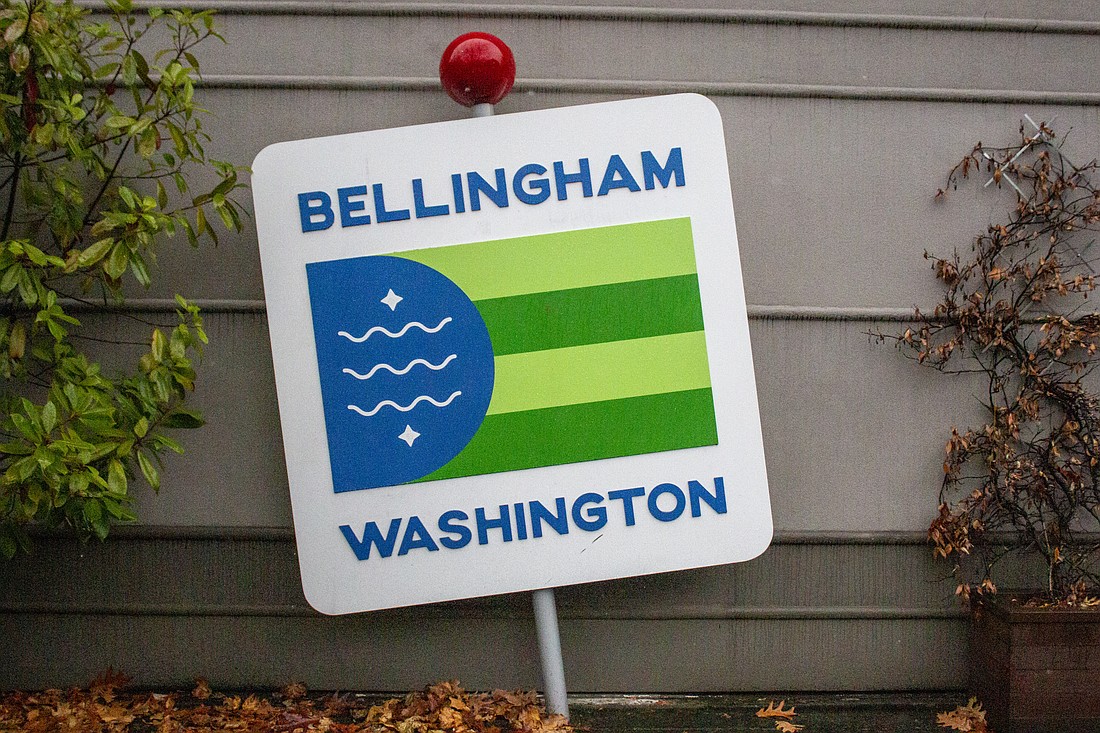 A Bellingham Flag sculpture sits in downtown Bellingham on Commercial and Magnolia streets. The flag was created by Bradley James Lockhart and was officially adopted by the City of Bellingham on April 24, 2017.