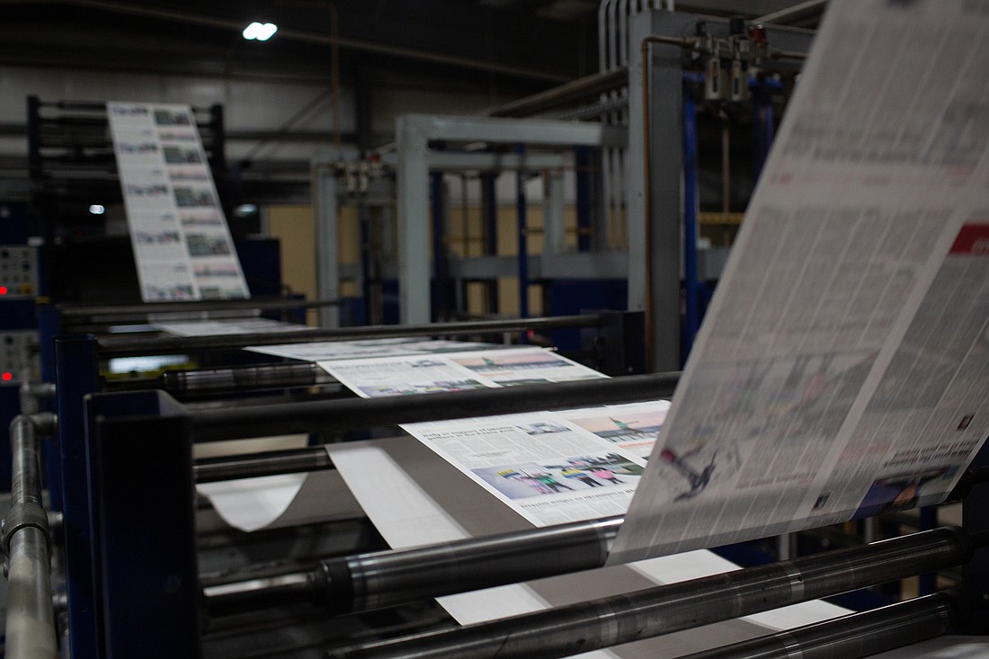 The Skagit Publishing press in Mount Vernon prints the A section of Cascadia Daily News on its first press run in March 2022.