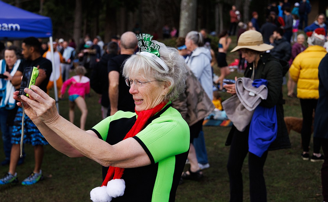 Jessica Wunschel celebrates her 70th year with a selfie and a dip in Lake Padden.