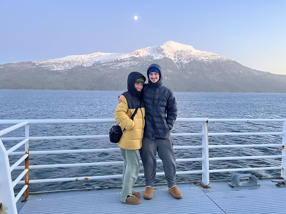CDN outdoors columnist Kayla Heidenreich and partner Brady McDonell pose on an Alaska State ferry on their way to a new life assignment in Juneau.