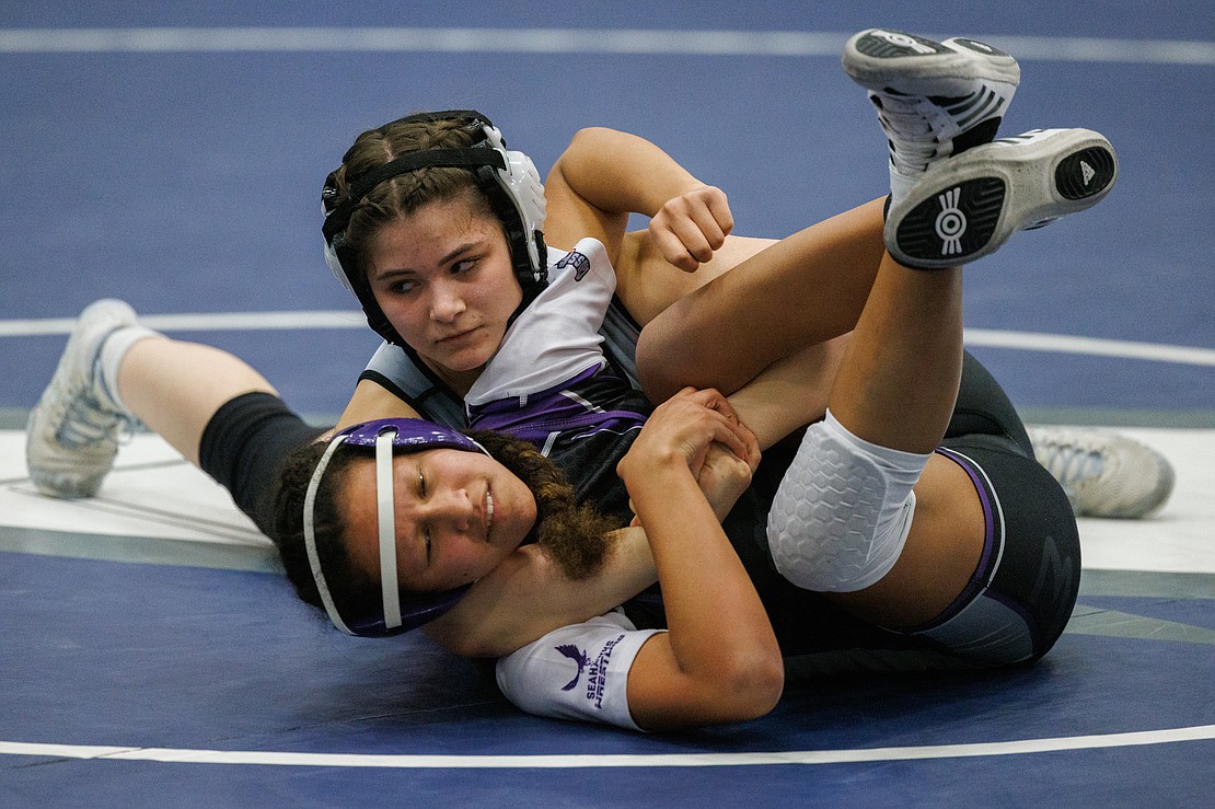 Blaine's Melania Rodriguez pins her opponent in a cradle.