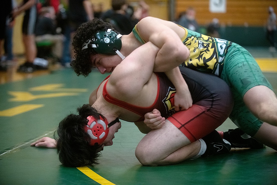 Lynden's Clarence Valladares gains control against Newport's Aidan Blakeslee.