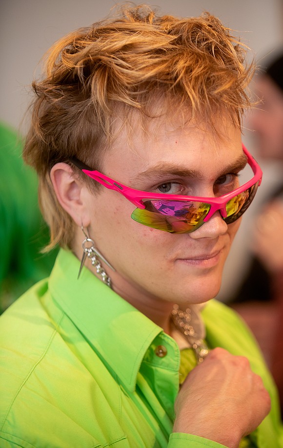 Isaac Hill poses in his retro-future look. The gala's retro-future theme was based on "envisioning the future we want to see," said Jessyca Murphy, Make.Shift's executive director.