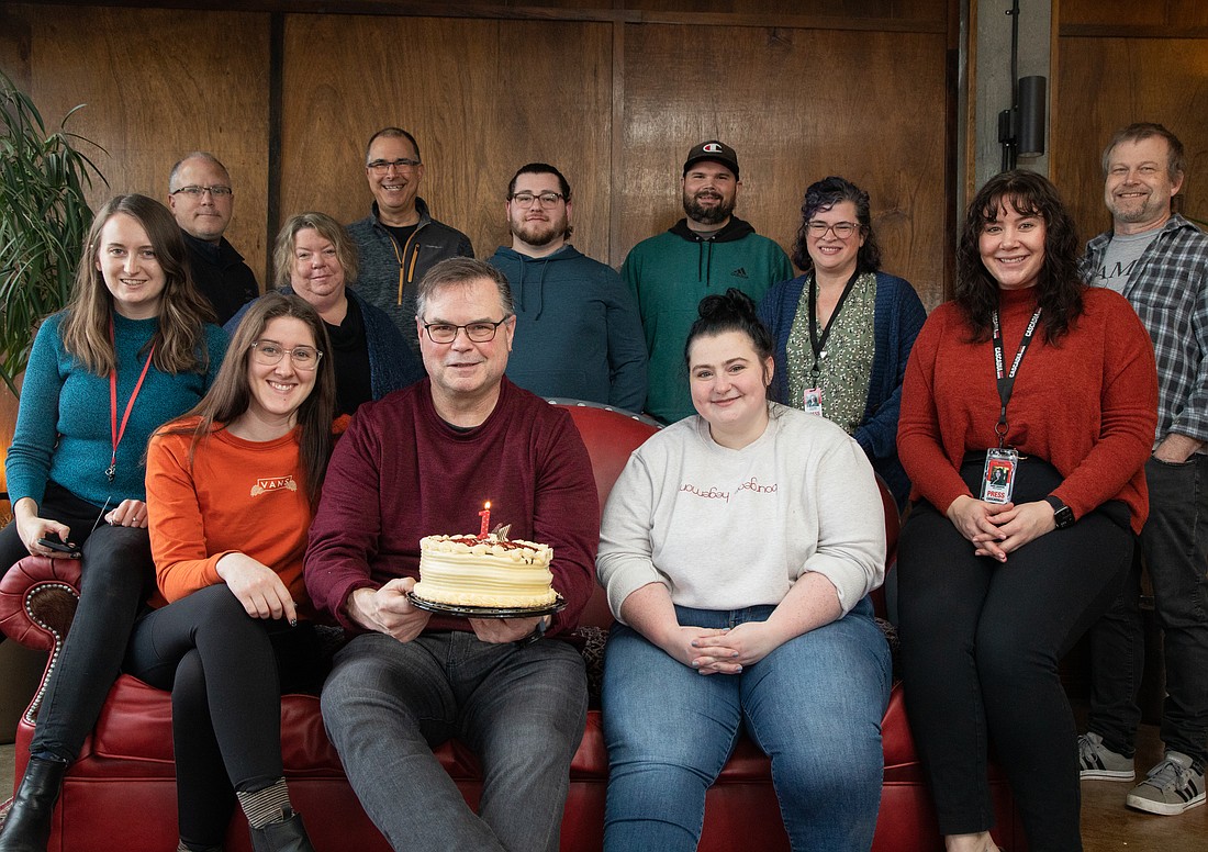 The Cascadia Daily News team celebrates on Jan. 24 the one-year anniversary of CDN's online launch. The team has expanded to more than 20 full- and part-time staff, contributors and interns.