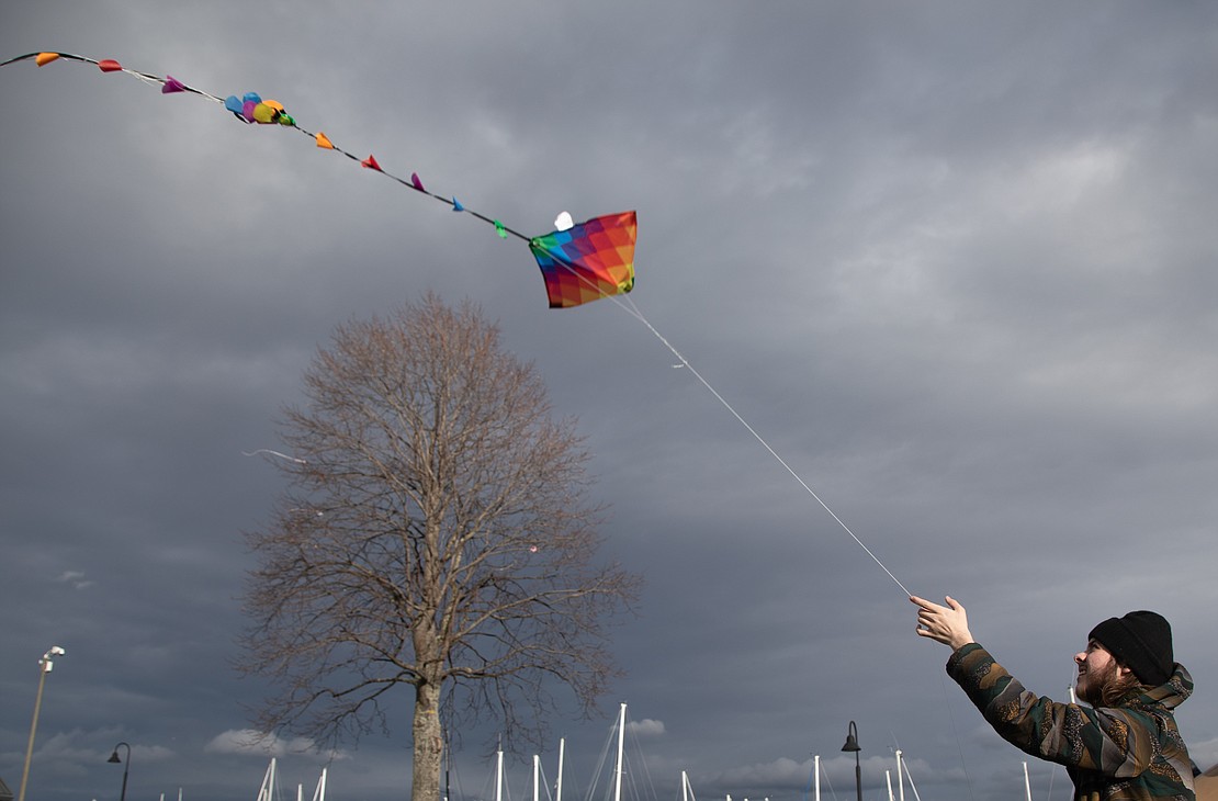 Octavious Bass flies a kite Feb. 3 at Zuanich Point Park. Winds gusted as high as 56 mph in Whatcom County, according to the National Weather Service.