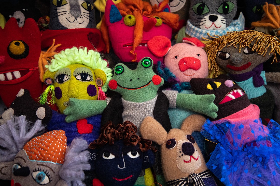Bellingham artist Sue Burke repurposes old wool sweaters and other materials into stuffed animals, monsters and other creatures that she sells on her Etsy store, and at the Pacific Arts Market every December.