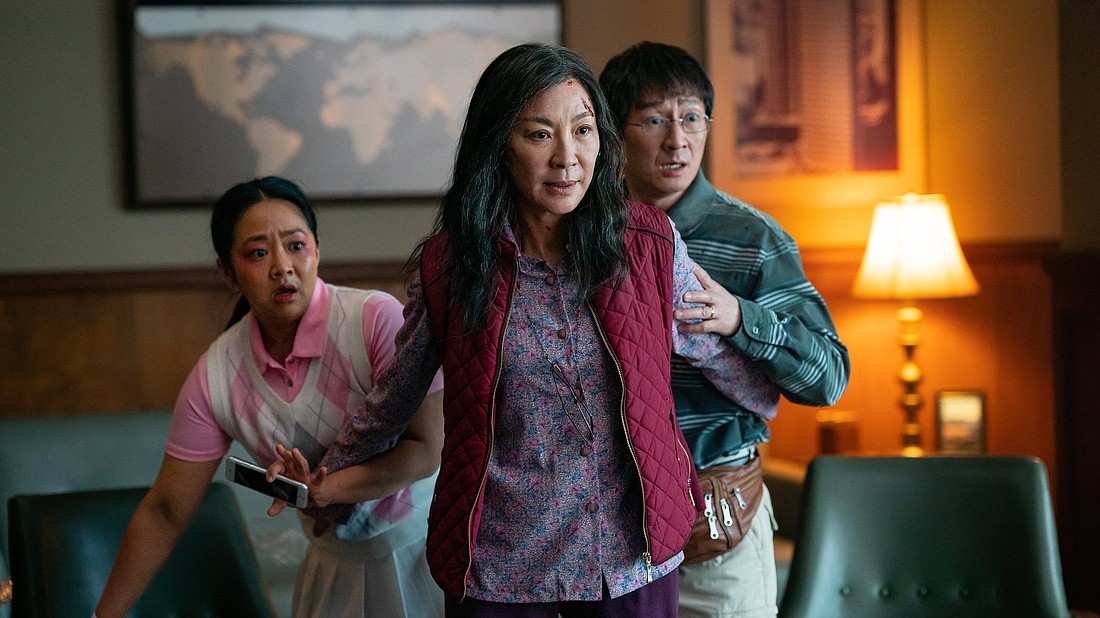 Stephanie Hsu, left, Michelle Yeoh and Ke Huy Quan play a fractured family traveling through the "multiverse" in the 2022 film "Everything Everywhere All at Once." The film is nominated for a whopping 11 Academy Awards. Watch the 95th annual awards ceremony on the big screen Sunday, March 12 at the Pickford Film Center in Bellingham, or at the Lincoln Theatre in Mount Vernon.