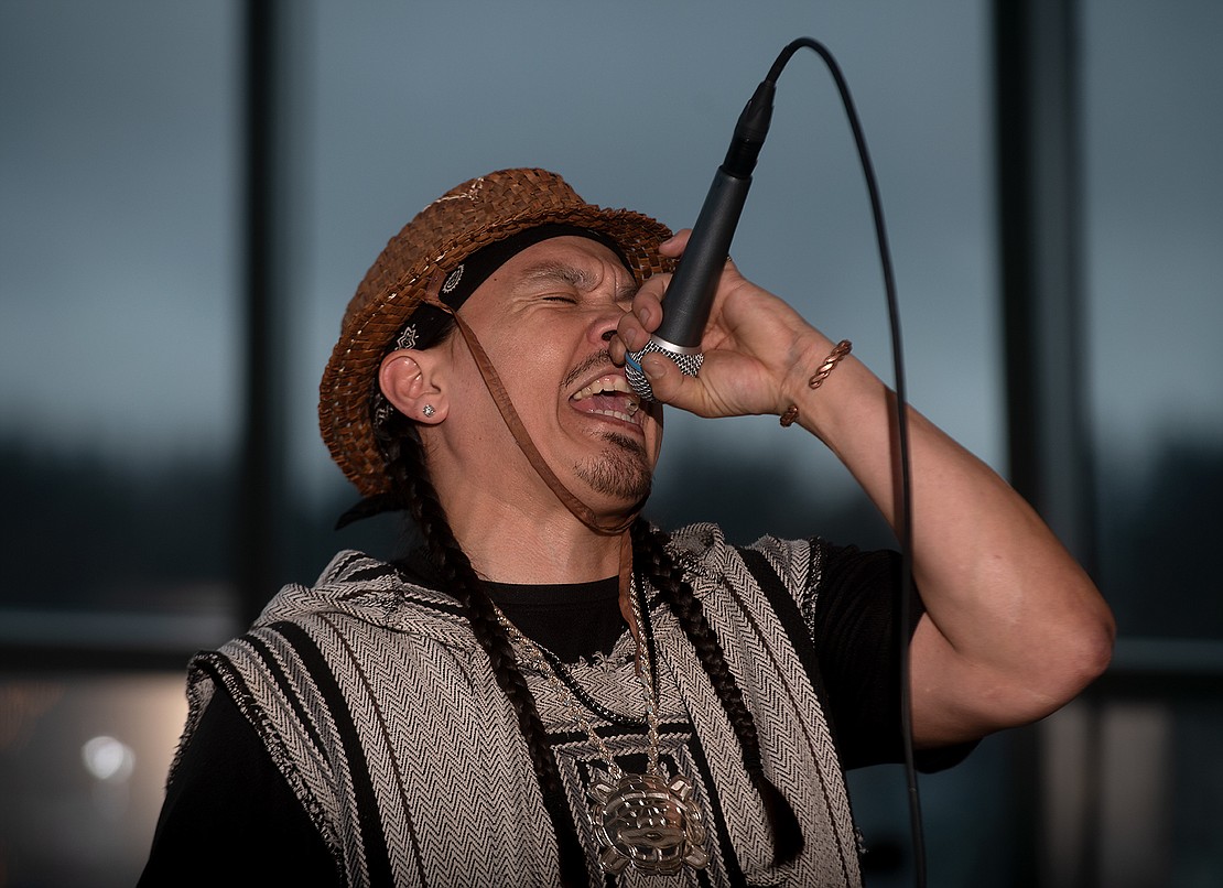Vincent Feliciano performs hip-hop music inspired by his life on the Lummi reservation. The event, hosted by Allied Arts of Whatcom County, featured live performances and local vendors.