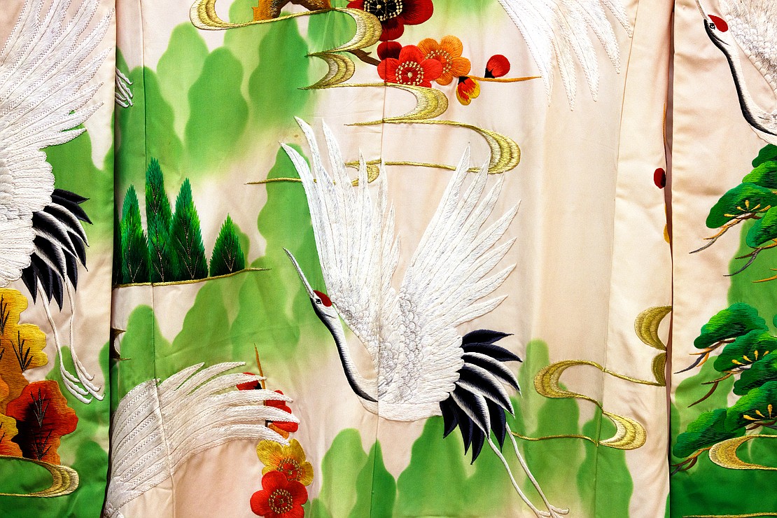 A wedding kimono is on display.