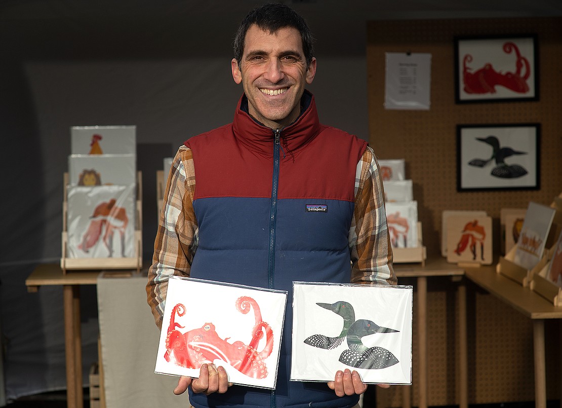 After 24 years of teaching at a Montessori school, Dan Filler has been able focus on his own art. His design style plays off color and shape and uses a French stenciling process known as Pochoir.