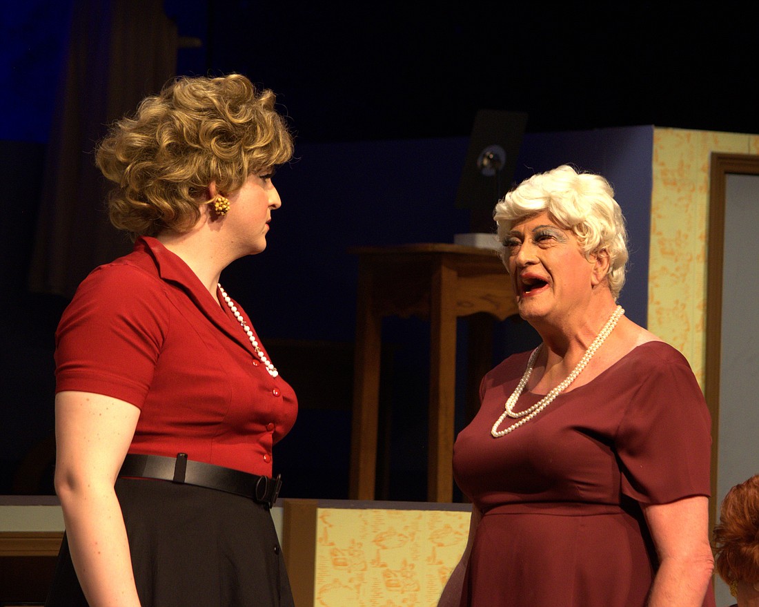 Tim Albertson, left, and Matt Endrizzi (aka Betty Desire) portray Valentina and Terry in Harvey Fierstein's 2014 play, "Casa Valentina." The story takes place in the Catskills of New York in the early 1960s at a resort catering to heterosexual men who dress and act like women.