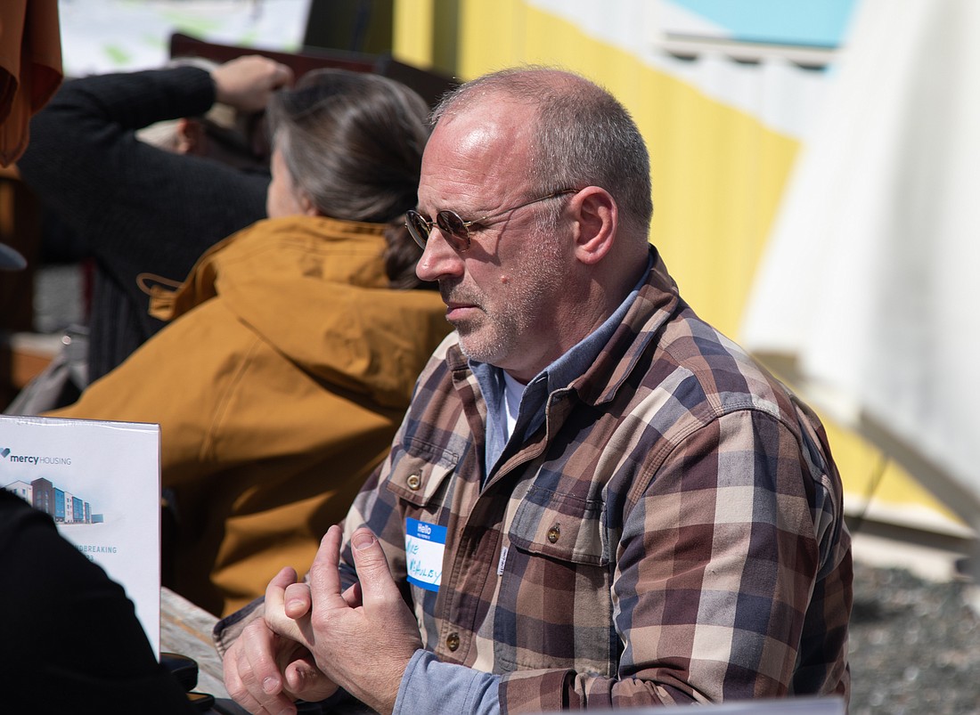 Mike McAuley attends a groundbreaking celebration April 14 for the Millworks affordable housing project on Bellingham's waterfront. McAuley announced his candidacy for Bellingham mayor April 27.