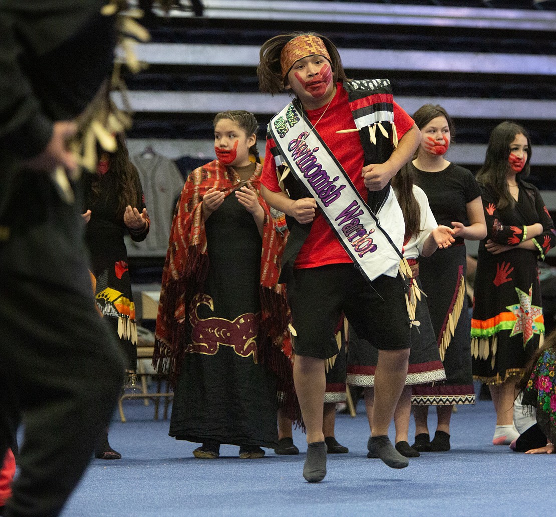 Matthew Stone, the 2022-2023 Swinomish Warrior, dances.