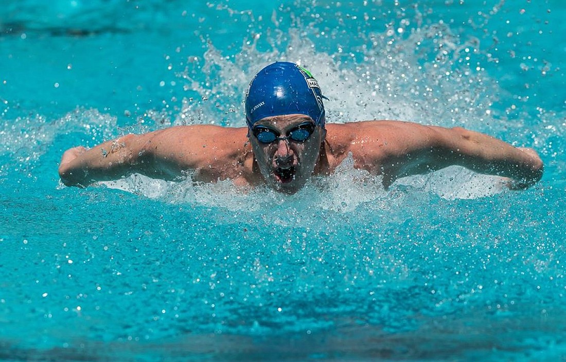 Brad Jones placed in the top-10 in the 500- and 1,000-yard freestyles, and 50- and 100-yard butterflies at the U.S. Masters Swimming Spring National Championship April 27–30 in Irvine, Calif. He also swam one leg of two four-person relay teams, placing second in both the 200-yard medley and 200-yard freestyle.