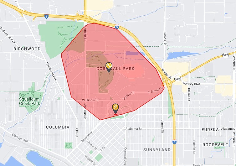 Puget Sound Energy's power outage map shows which areas of Bellingham were affected the morning of June 1.