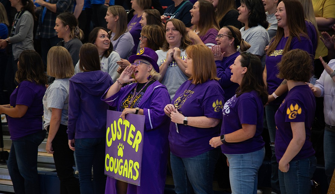 Staff and teachers from Custer Elementary School sing along to "Jessie's Girl" by Rick Springfield.