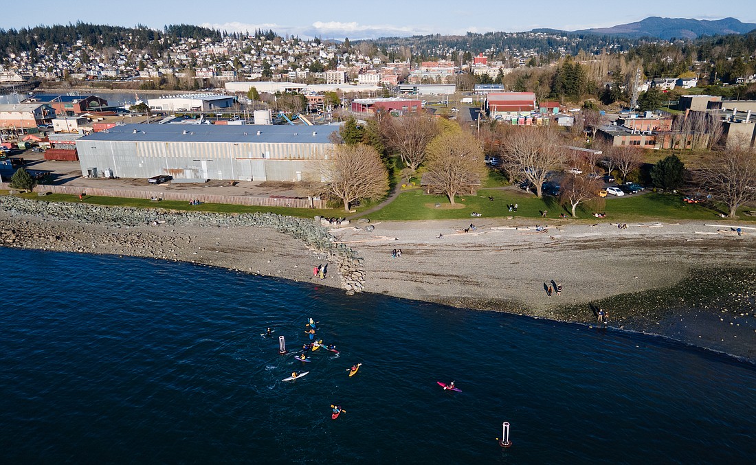 Kayakers play water polo in April 2023 off Marine Park in Fairhaven. The park is one of the Port of Bellingham's most popular destinations, according to a recent survey.
