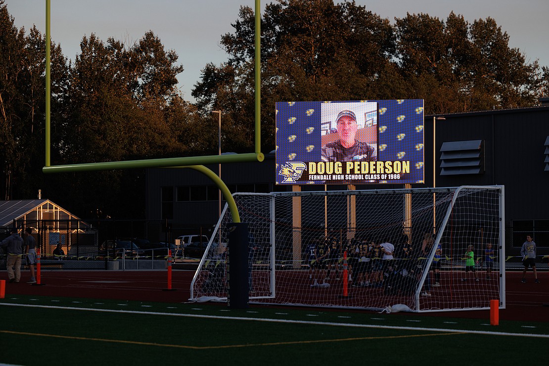 On a new screen, Jacksonville Jaguars head coach and Ferndale graduate Doug Pederson cheers on the Golden Eagles before their home opener against Glacier Peak.