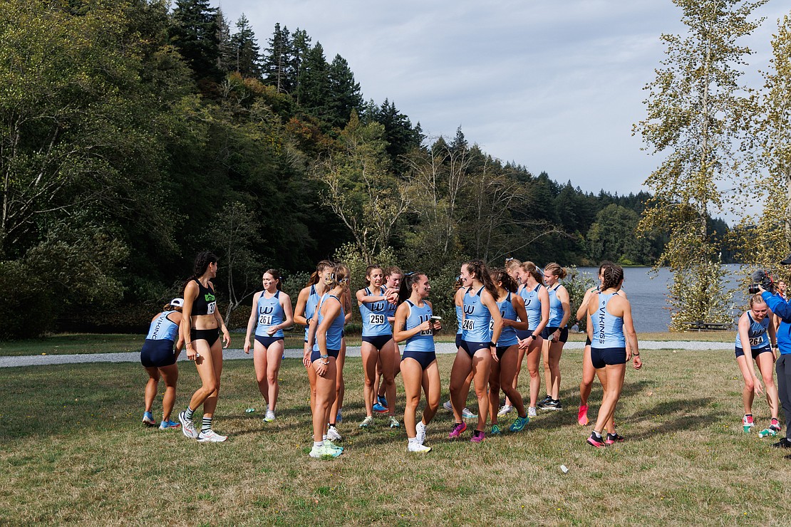 Western Washington University runners chat after their race.