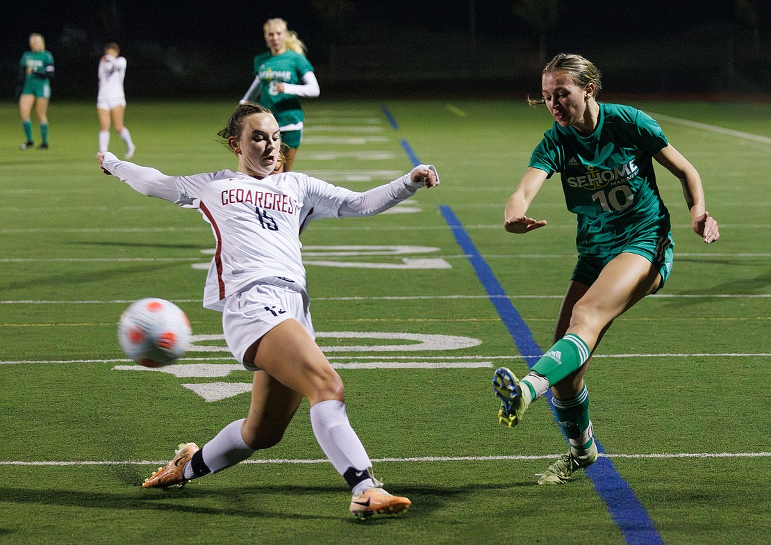 Sehome’s Cassidy Hogan takes a shot on goal.