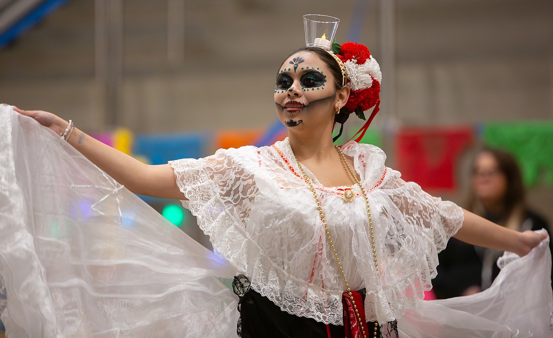 Carla Hernandez, a junior at Sehome High School, performs with Herencia Latina on Thursday, Nov. 2 at Sehome.