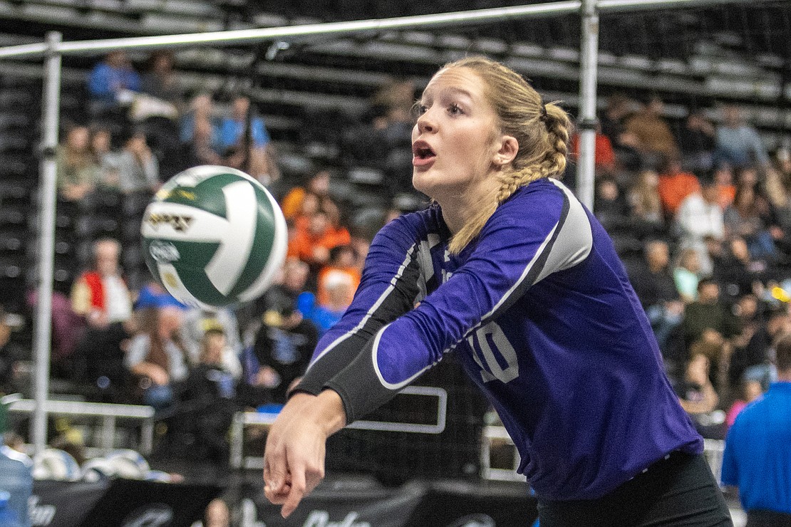Nooksack Valley's Lainey Kimball returns a King's Way Christian serve.