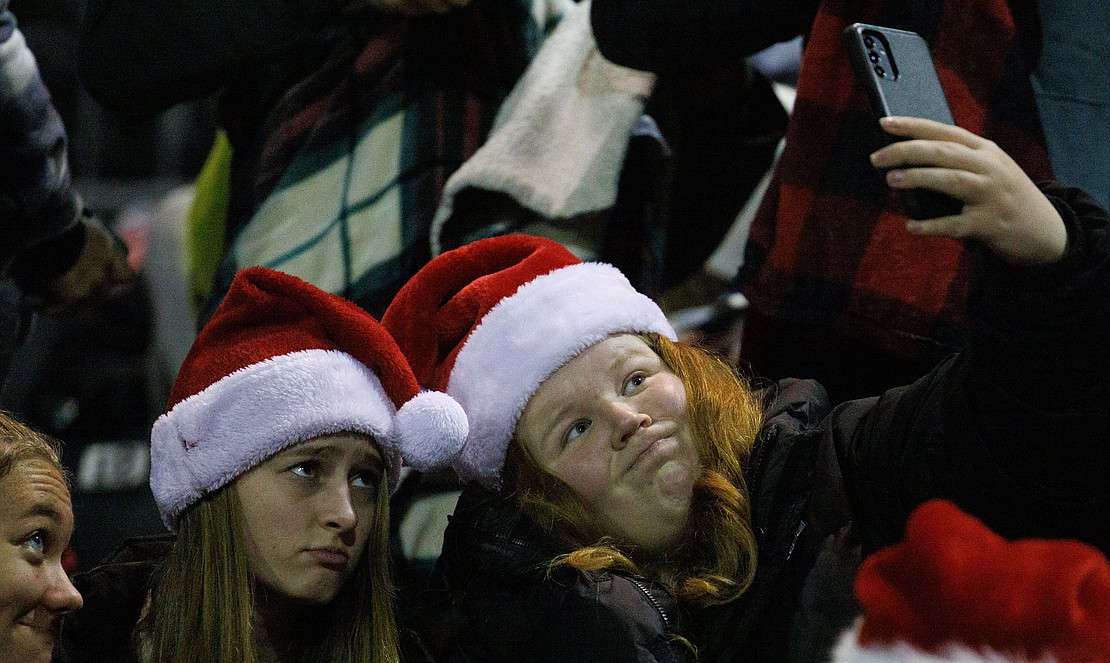 Lynden Christian fans take a sad-face selfie during the game.