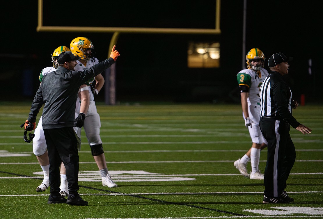 Lynden head coach Blake VanDalen gives the referees an earful with less than 30 seconds left in the fourth quarter.